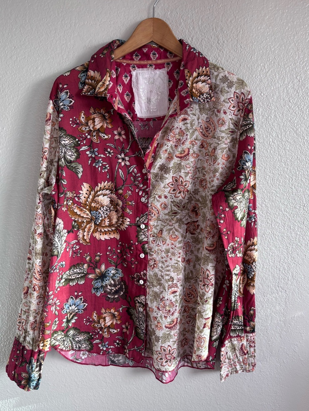 Cino Mixed Floral Patchwork Cotton Tunic Button Down Shirt Blouse XXL Boho Folk - Picture 11 of 13